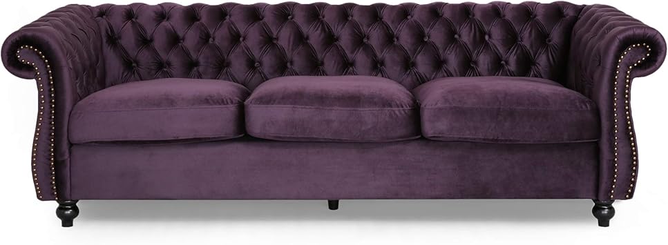 vita chesterfield tufted jewel toned velvet sofa with scroll arms blackberry