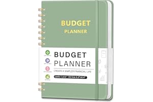PIOOJK Budget Planner - Monthly Financial Organizer with Expense & Bill Tracker, Undated Finance Planner/Account Book for Effective Money Management, Spiral Binding,6.3"x8.4", Green
