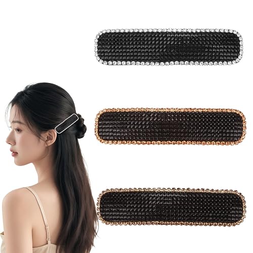 KEUKORZ Black Rhinestone Snap Hair Clips for Women - 3Pcs Glitter Hair Pins Barrettes Fashion Women Elegant Hair Accessories for Outfits Bride Birthday Party