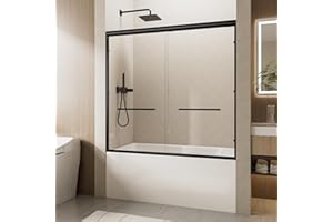 NOIRPIERRE Sliding Shower Door, 56-60 in. W x 57 in. H Framed Double Sliding Glass Door for Bathtub, 1/4 inch Clear Tempered Glass Shower Door, Matte Black Aluminum
