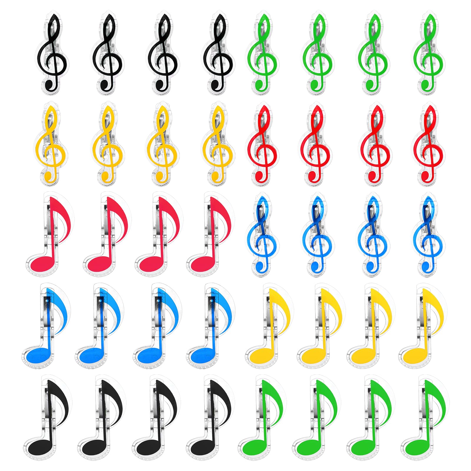YOKIVE 40 Pcs Music Note Clips, Plastic Music Book Clip, Decoration and Marking, Great for Office/Piano Room (5 Colors, 2.8 x 1.2 Inch)