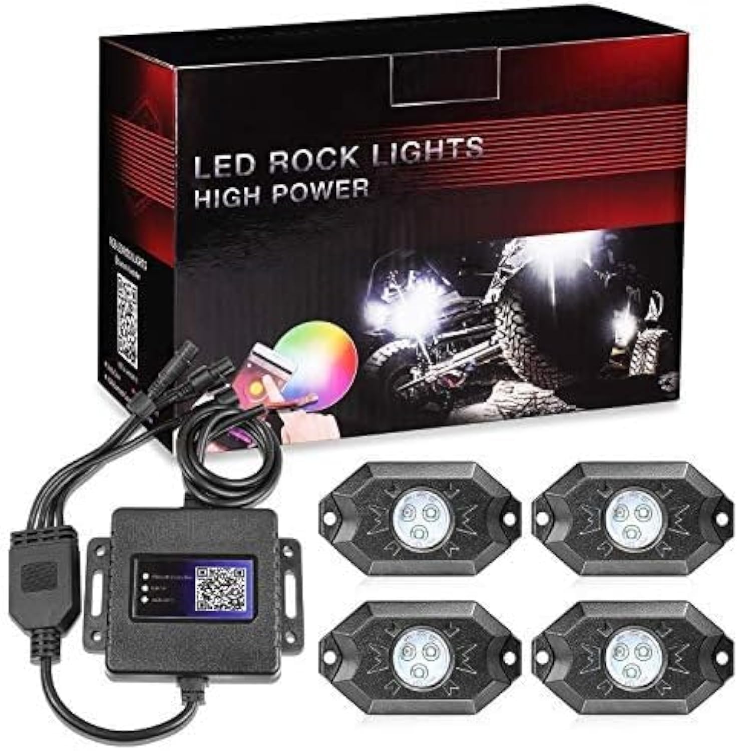 OFFROADTOWN RGB LED Rock Lights Kit 4 pods Neon