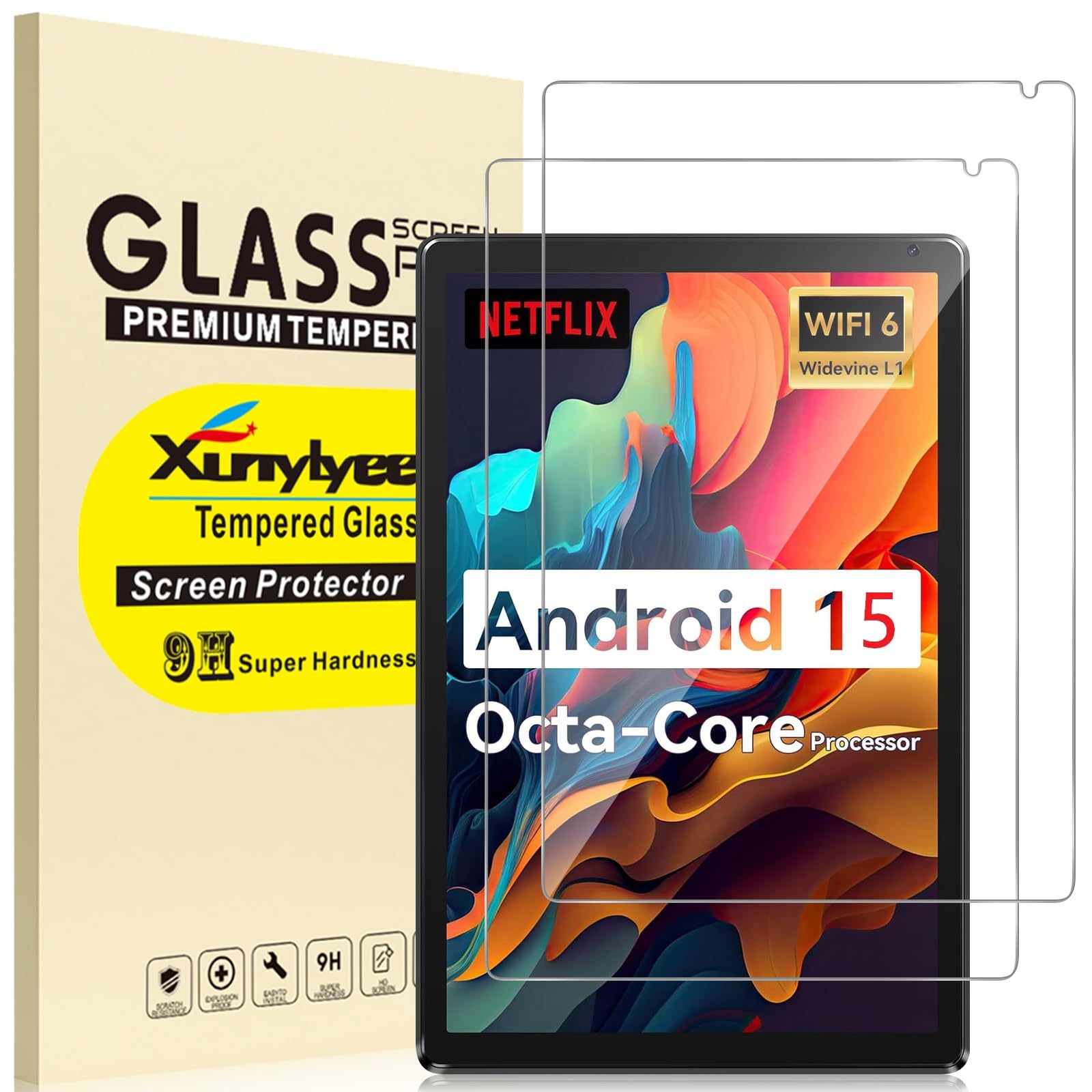 Photo 1 of XunyLyee Screen Protector for URAO C107 Android 15 Tablet 10.1 Inch, 9H Hardness, Anti-Scratch,10.1 Inch Android 16 15 14 Upgraded Tablet Tempered Glass, [9.09'' x 5.70'', 231mm x 145mm], 2 Pack