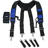 MELOTOUGH Tool Belt Suspenders Construction Work Belt Suspenders with detachable phone holder comfortable foam shoulder padder (Blue)