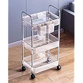 3-Tier Plastic Rolling Utility Clear Cart with Wheels, Multifunctional Storage Organizer Cart for Home, Office, Kitchen & Bathroom, 8.2”W * 13”L * 25.8" H