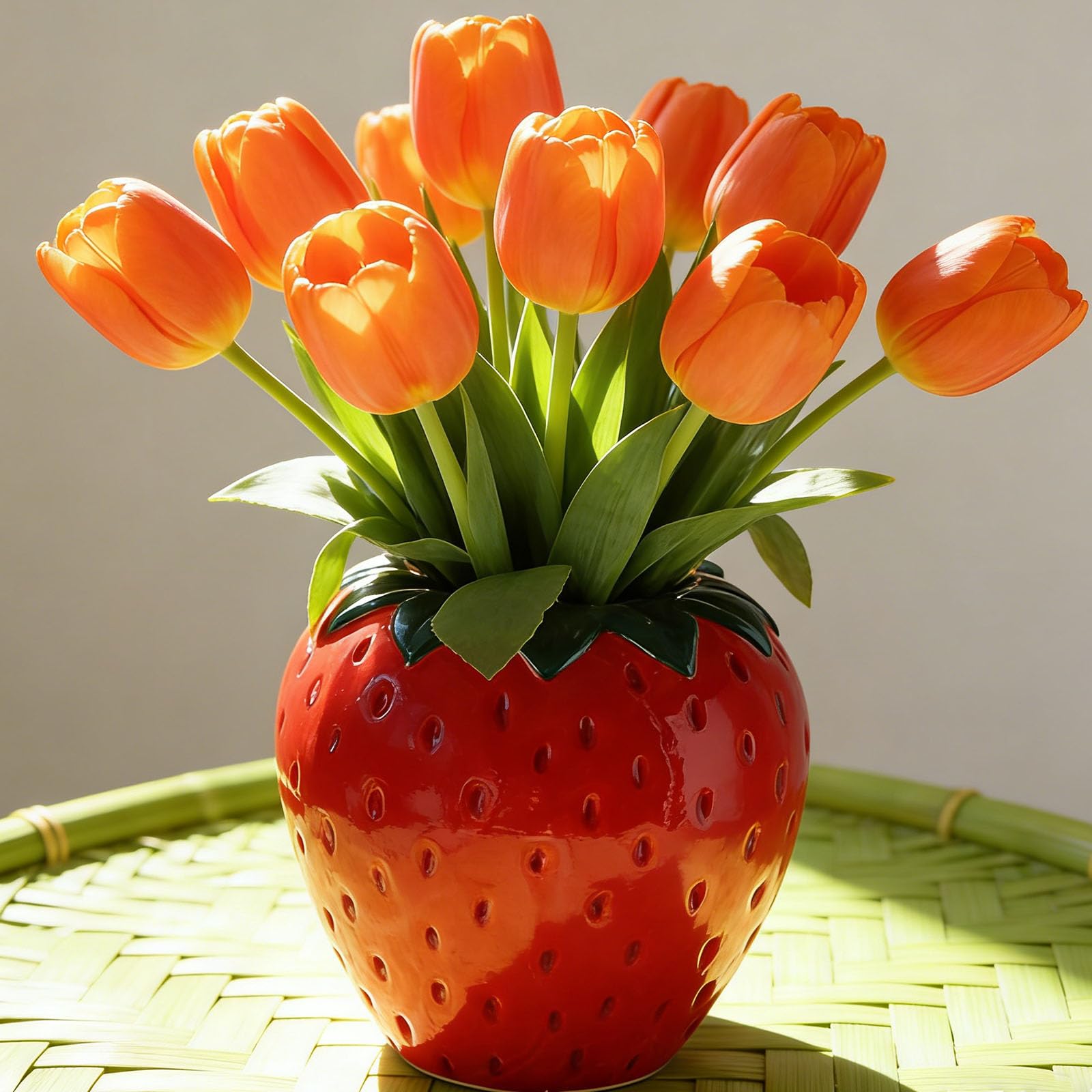 Arawat Strawberry Vase Deco Living Room Modern Vases Red Strawberry Decor Strawberry Vase Beautiful Flower Vase Red Berry Tulip Vase Raspberry Vase For Pampas Grass Flowers 15x15x15 Cm