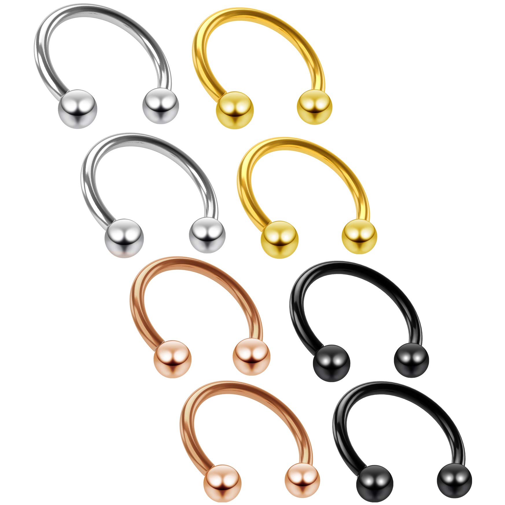 8pc 16g 1.2mm Stainless Steel Rose Gold Black Circular Barbell Horseshoe Bar Earrings Piercing Lot 10mm