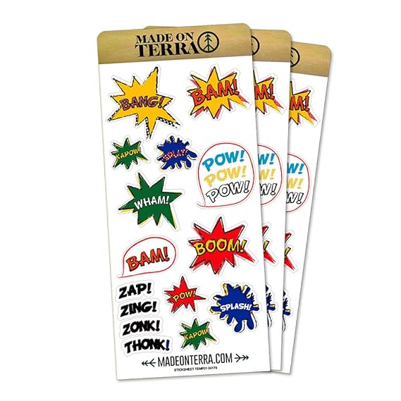 Comic Book Words Removable Matte Sticker Sheets Set