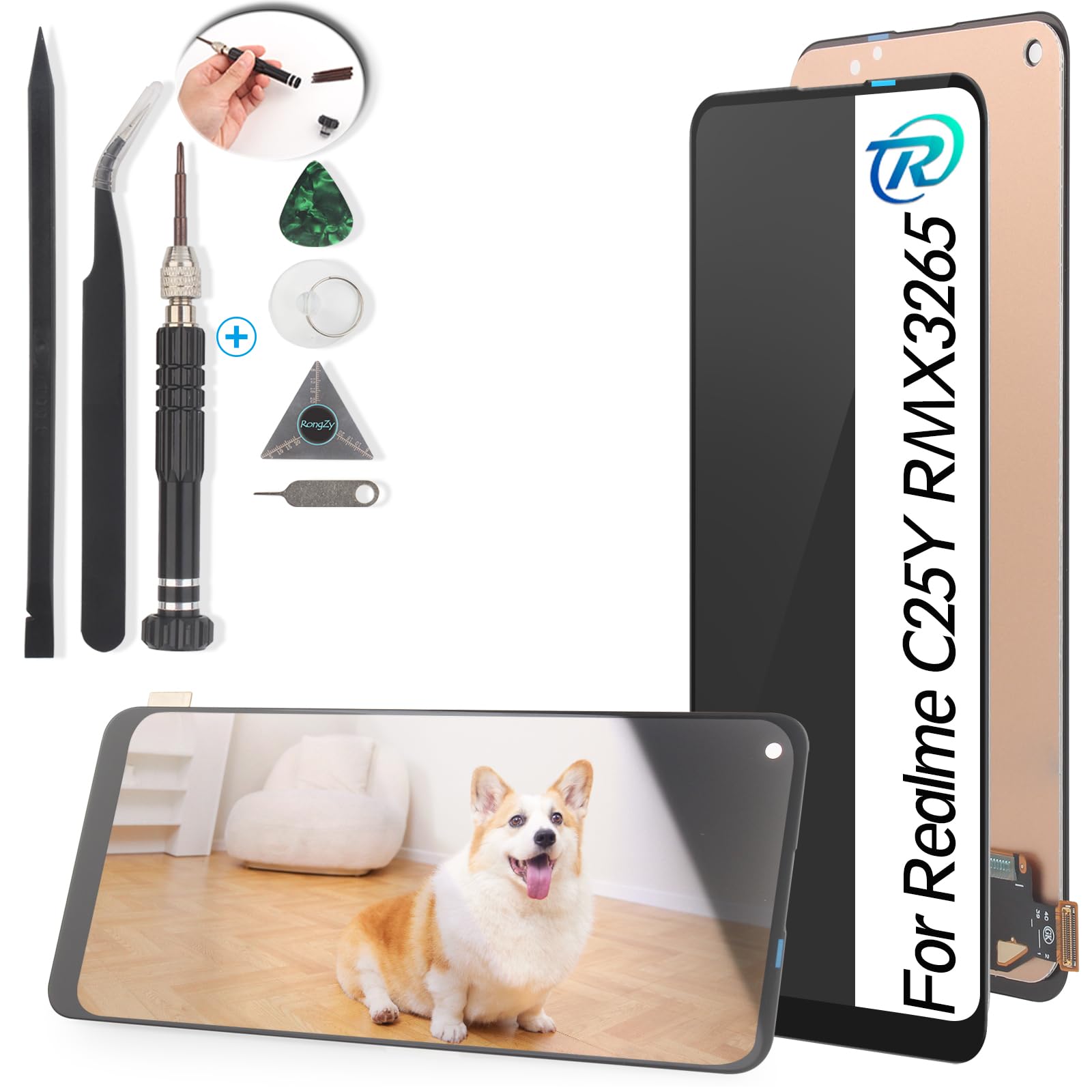 LCD Display for 6.5" Realme C25Y RMX3265 LCD Screen Touch Screen Assembly Replacement Glass Digitizer with Tools(Black)