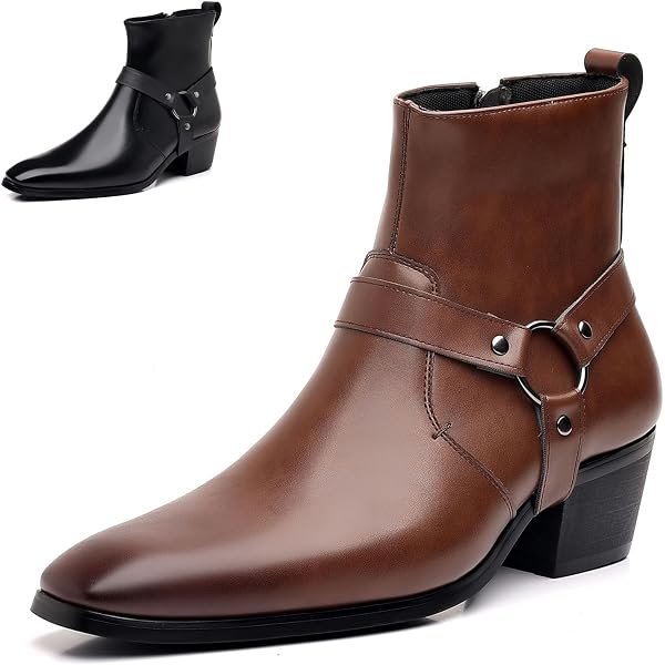 Santimon Men\'s US 10 Brown Leather‎ Brogue Zipper Ankle Dress Boots Santimon Mens Genuine Leather Boots Formal Dress Shoes Ankle  main image 3