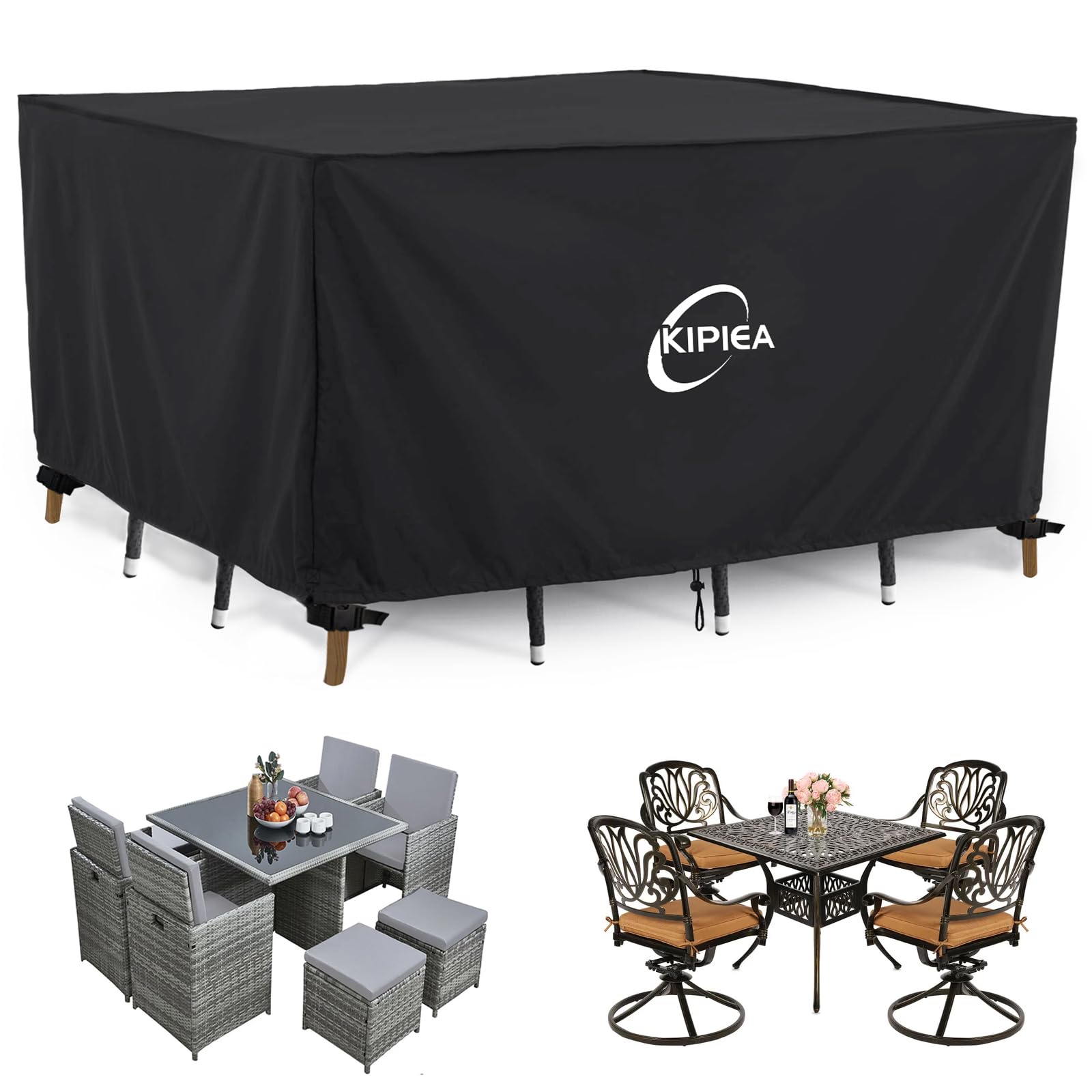 Photo 1 of Kipiea Patio Furniture Covers Waterproof Winter, Heavy-Duty Outdoor Furniture Set Covers for Table Chairs, Anti-UV, No Tears or Fading (65" L x 42" W x 28" H)