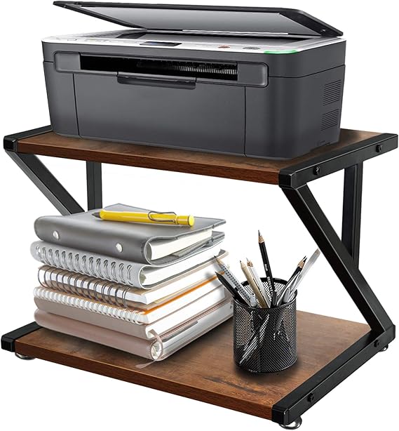 Desktop Printer Stand with 2 Tier Wood Storage Shelves