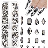 SILPECWEE 1300Pcs Clear Black Nail Rhinestones 60 Multi-Shapes Glass Crystal Nail Gems Rhinestone + 1240 Flat-Back Round Beads Stones Diamonds Decoration Jewels for Faces Eyes Makeup Crafts