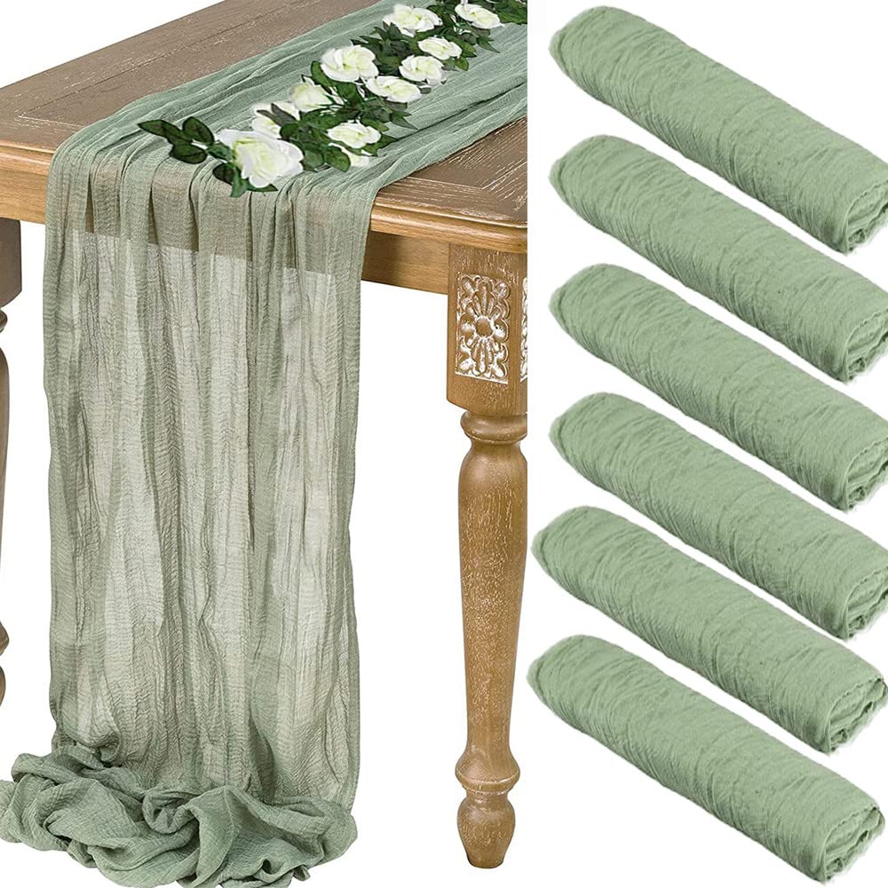 Treesunshine 6 Pack 10FT Cheesecloth Table Runner, Hessian Table Runner for Wedding Decor, Gauze Tablecloth, Tartan Tablecloth, Gauze Semi-Sheer Table Runner, Rustic Wedding Table Decor, Green