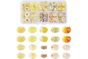 64 Pcs European Large Hole Beads Yellow European Craft Beads Resin Crystal Round Bead for DIY Craft Bracelet Jewelry Making K