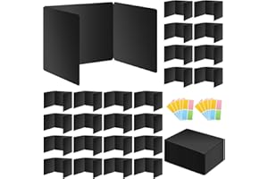BCABO 24 Pack Black Desk Dividers for Students, Privacy Shields Folder for Students, Durable & Waterproof Plastic Study Board, Classroom Teacher Supplies Test Divider, Includes 40pcs Extra Labels