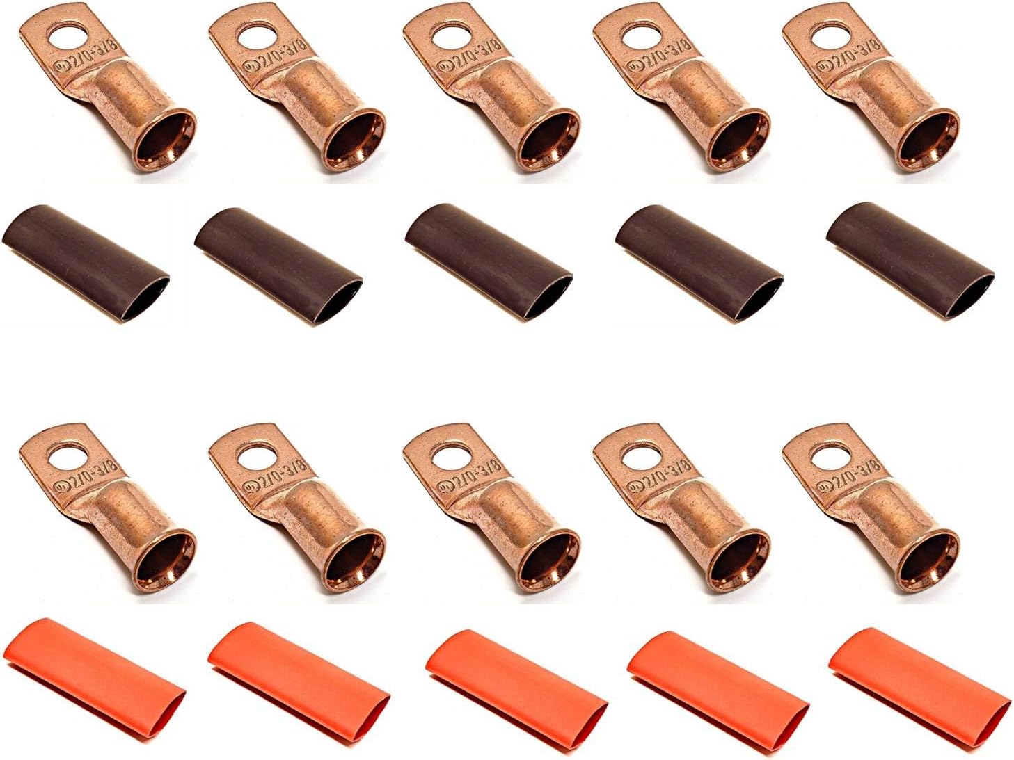 12PCS 2/0x1/2 Copper Ring Terminal Connectors 2/0 AWG Heavy Duty
