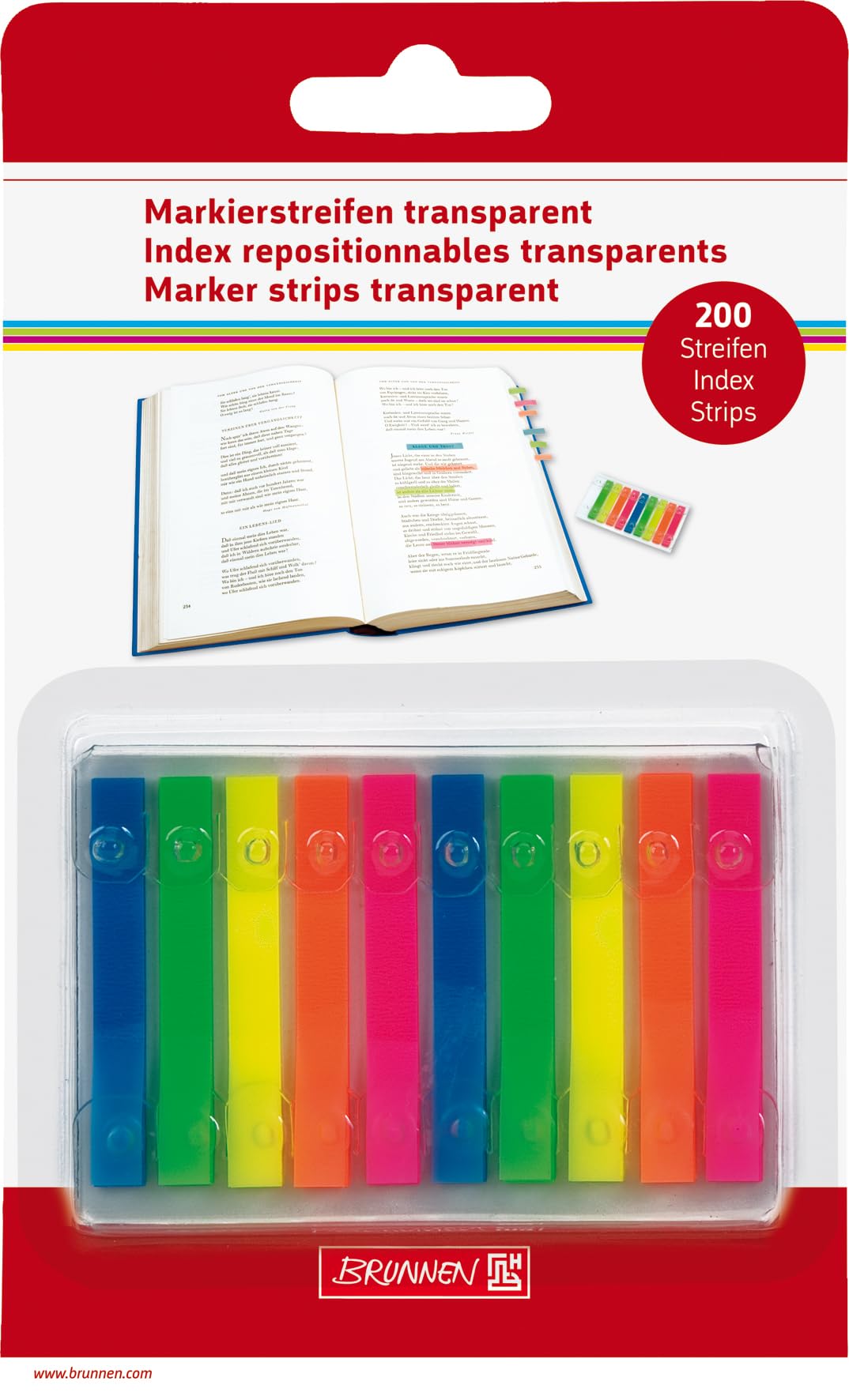 Brunnen 1055886 Index tabs (neon Transparent, Residue-Free, Removable, 200 Index tabs)