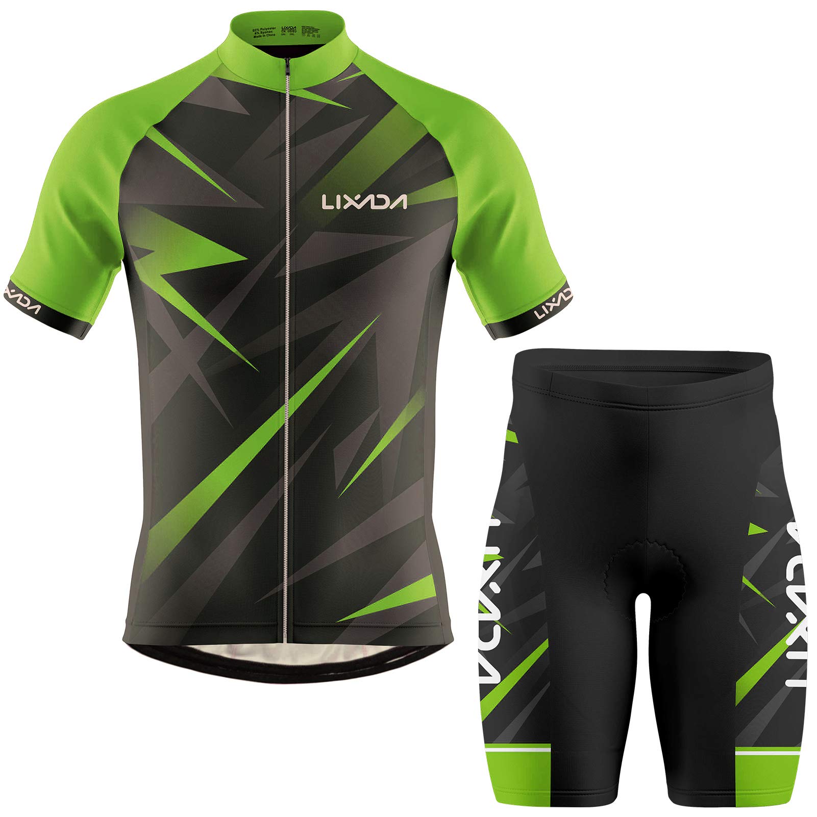 Lixada Men Cycling Jersey Breathable Short Sleeve Bike Shirt and Padded Shorts MTB Bicycle Clothing Suit(Green,XXL)