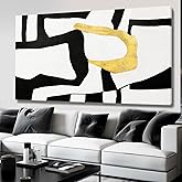 NBAODAN Minimalist Art Painting Gold Picture Wall Decor Large Abstract Wall Art for Bedroom Black Wall Decor for Living Room 29"x58" Framed Canvas Art