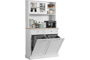 LOUVIXA Kitchen Pantry Storage Cabinet, Microwave Cabinet with Tilt Out Trash Cabinet,Tall Pantry Cabinet Cupboard, Freestanding Kitchen Hutch (White)
