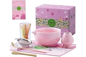 Clay&Fire Matcha Whisk Set, 9 pcs Ceramic Matcha Set, Gifts for Women,Matcha Bowl with Spout and Whisk, Matcha Kit for Matcha Lovers, Ideal Gift Christmas, Birthday, Anniversary(Pink)