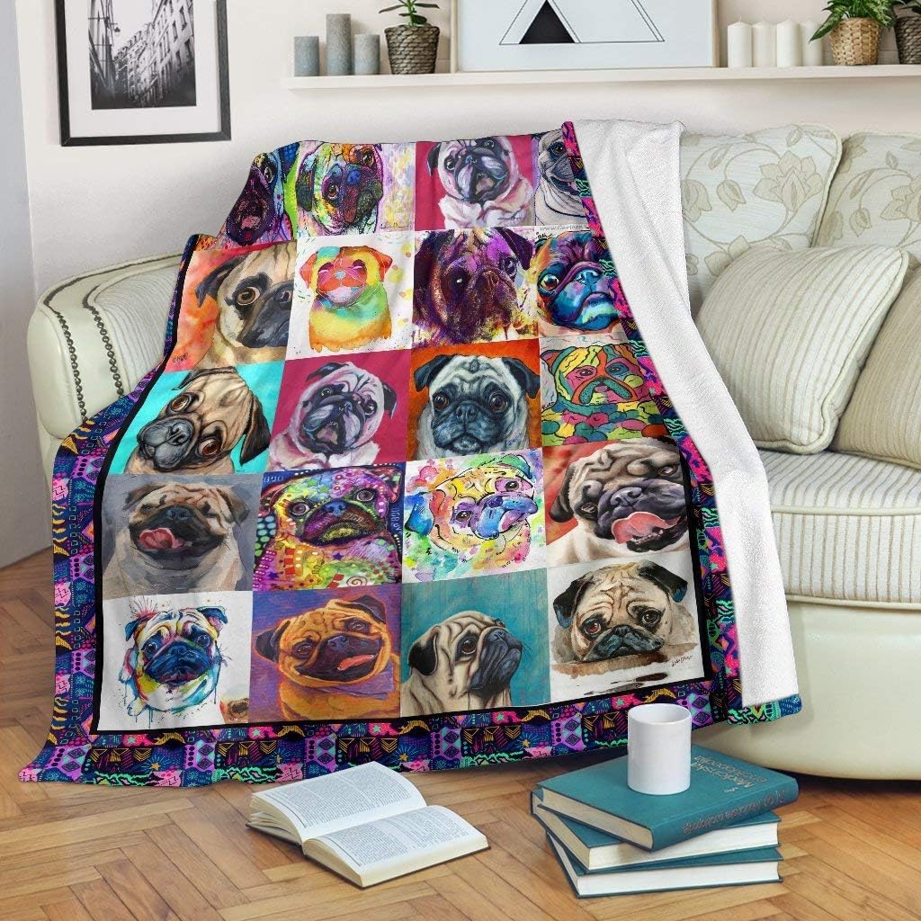 VintageBooStore Pug V5 Premium Fleece Blanket Home & Kitchen