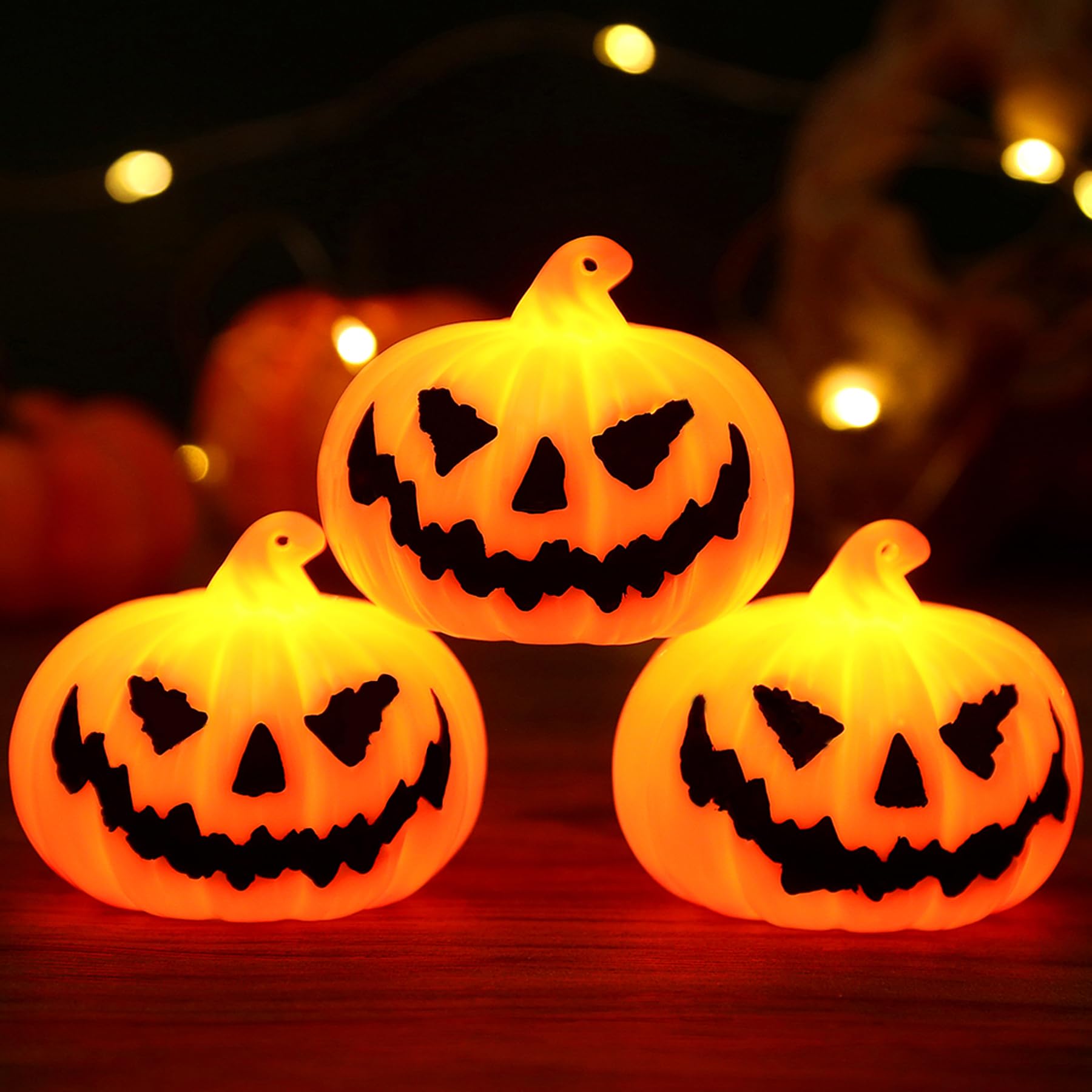 Photo 1 of Vintage Scary Halloween Home Decor - LED Pumpkin Lights 2.4 2.4 2.2 inch (Small 3 Pcs)