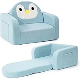 snow mini Toddler Chair for Kids, 2-in-1 Comfy Toddler Couch Fold Out, Convertible Baby Sofa to Lounger for Boys & Girls 1-3 Years Old, Penguin