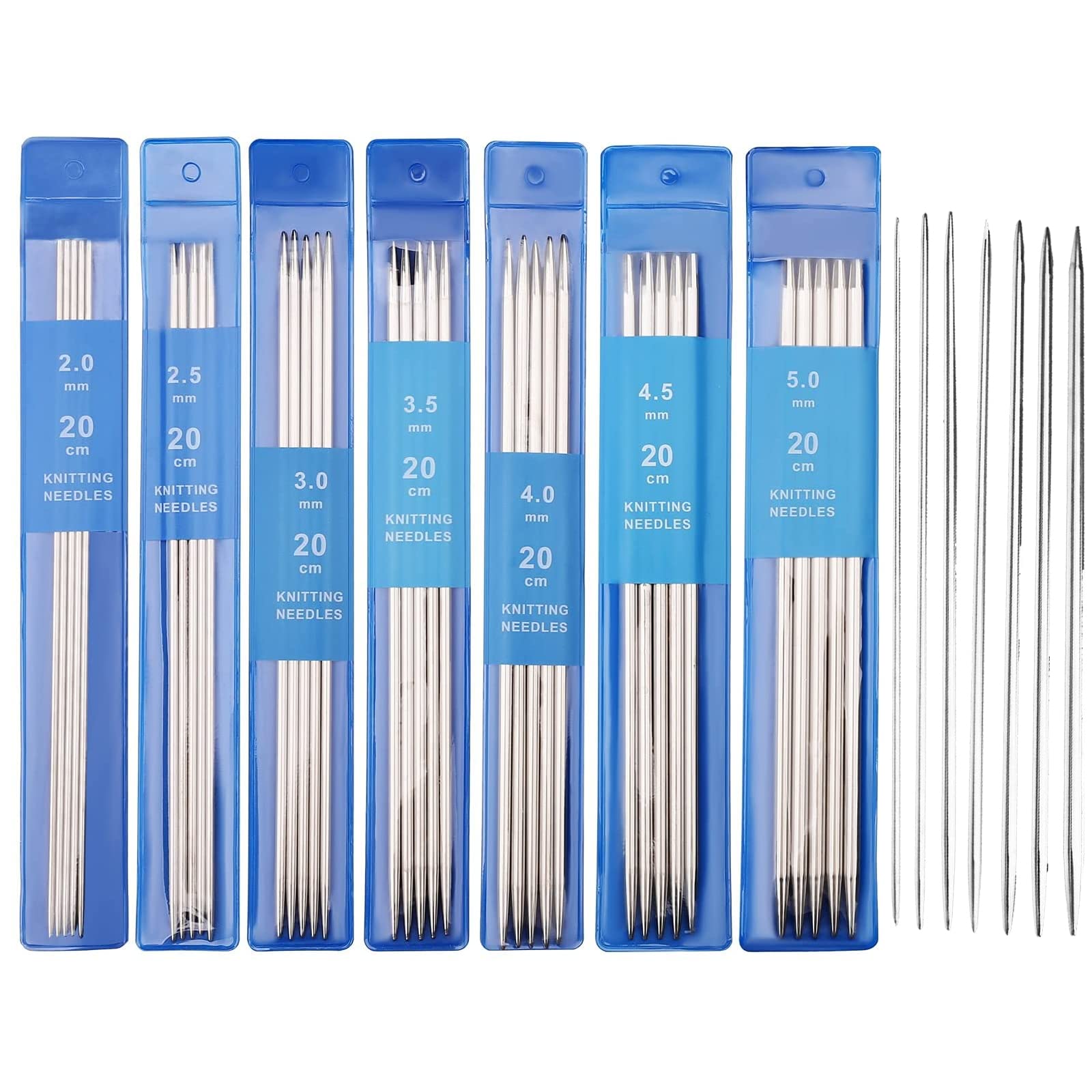 Knitting Needles Set, 35 Pcs Stainless Steel Straight Double Pointed Knitting Needles Kits 2mm/2.5mm/3mm/3.5mm/4mm/4.5mm/5mm