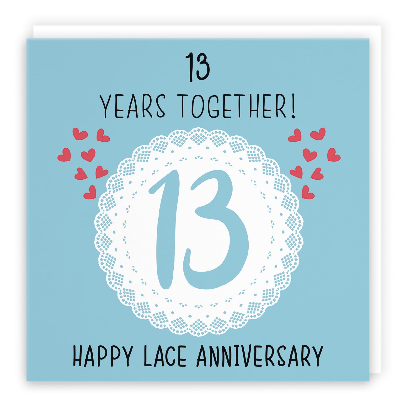 Hunts England - Large 13th Wedding Anniversary Card - Large Size - Lace Anniversary - Iconic Collection - Large - 210 x 210 mm - 13 Years Cute Anniversary Card For Him, Her, Couples, etc.