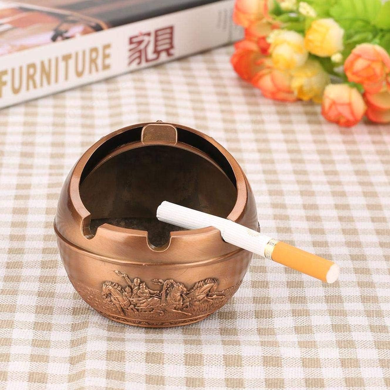 SALAKA Cendrier Rond r/&eacute;tro estampage mod/&egrave;le cendrier cendrier Voiture Balle en Alliage de Zinc avec Couvercle cendrier