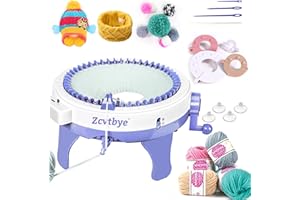 BZVV Knitting Machine 48 Needles with 8 pc Pom pom Maker and Row Counter, Smart Weaving Loom Knitting Round Loom, DIY Knitting Circle Rotating Double Knitting Kit for Adults or Child, Blue…