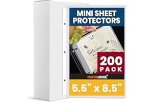 Office Werks Heavyweight Clear Mini Sheet Protectors Holds 5.5 x 8.5 Inches Sheets, Fits a 3-Ring Binder, Crystal Clear, Acid-Free, Archival Safe with Reinforced Holes, Top Loading (200 Pack)