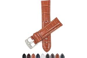 BANDINI Mens Leather Watch Band Strap - Alligator Pattern - XL or Regular Length - 22mm 20mm 18mm 24mm 26mm 28mm 30mm 32mm 34mm 36mm 38mm