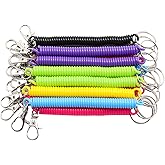 PINE & LINEN 14PCS 7 Colors Spiral Keychain, Anti-lost Safety Key Rings Stretchy Keychain, Retractable Spring Coil for Keys Wallet Cellphone/Important Items