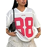 Verdusa Women's Plus Size Football Jersey Shirts Number Graphic Tees Short Sleeve T Shirt