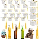 Alipis Mini Graduation Cap Wine Bottle Toppers - 4Pcs Black Felt Grad Hats With Tassels For Parties