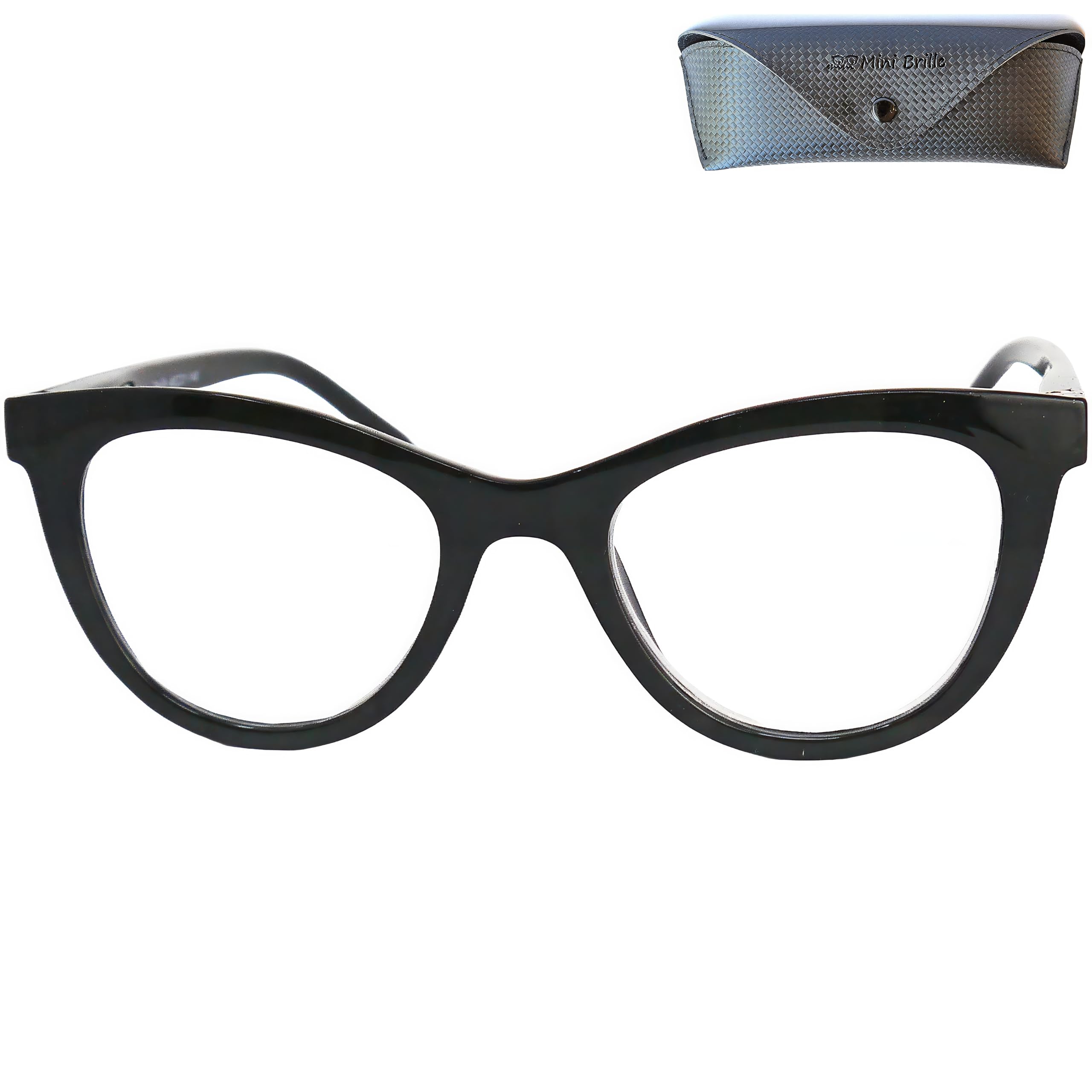 Mini Brille - Cat Eye Thick Frame Blue Light Blocking Reading Glasses, FREE Case, Plastic Frame (Black), Women Anti Blue Light Filter +2.00 Magnification