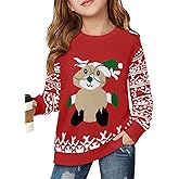 Haloumoning Girls Christmas Sweater Kids Long Sleeve Chunky Knit Sweaters Pullover Jumper Tops 5-14 Years