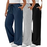 Neer 3 Pack Women's Plus Size Yoga Sweatpants Drawstring Lounge Pants with Pockets Baggy Loose Workout Open Bottom Joggers