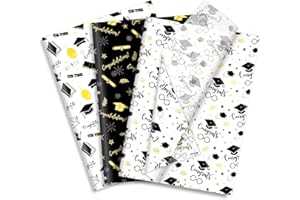Konsait 75 Sheets Graduation Tissue Wrapping Paper, Black and Gold Tissue Paper for Gift Bags Grad Congrats Decorative Wrappi