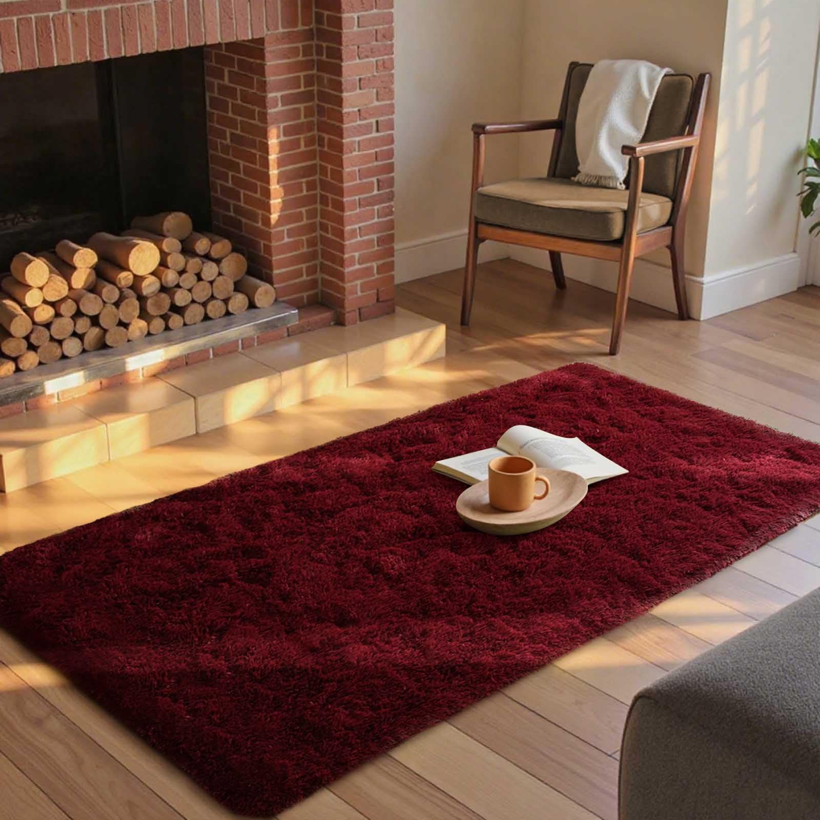 Photo 1 of Washable Rug for Bedroom 2x4?Burgundy Red Soft Fluffy Shaggy Bedside Rugs for Kids Room Classroom?Indoor Floor Carpet for Entryway Nursery Living Room Home Decor