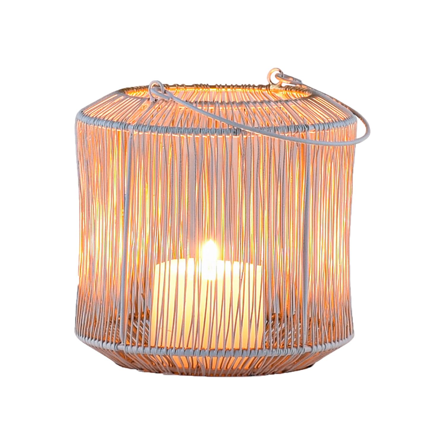Marrakech Boho Decorative Aesthetic Lanterns Metal Wire 14 cm Large White Gold | Lantern Tea Light Holder Stello as Garden Decoration & Living Room Table Decoration | Exquisite Candle Holder for Tea