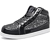 IGxx Glitter White Shoes for Men Fashion High Top Casual Sequin Sparkly Sneakers Men's Bling Shiny