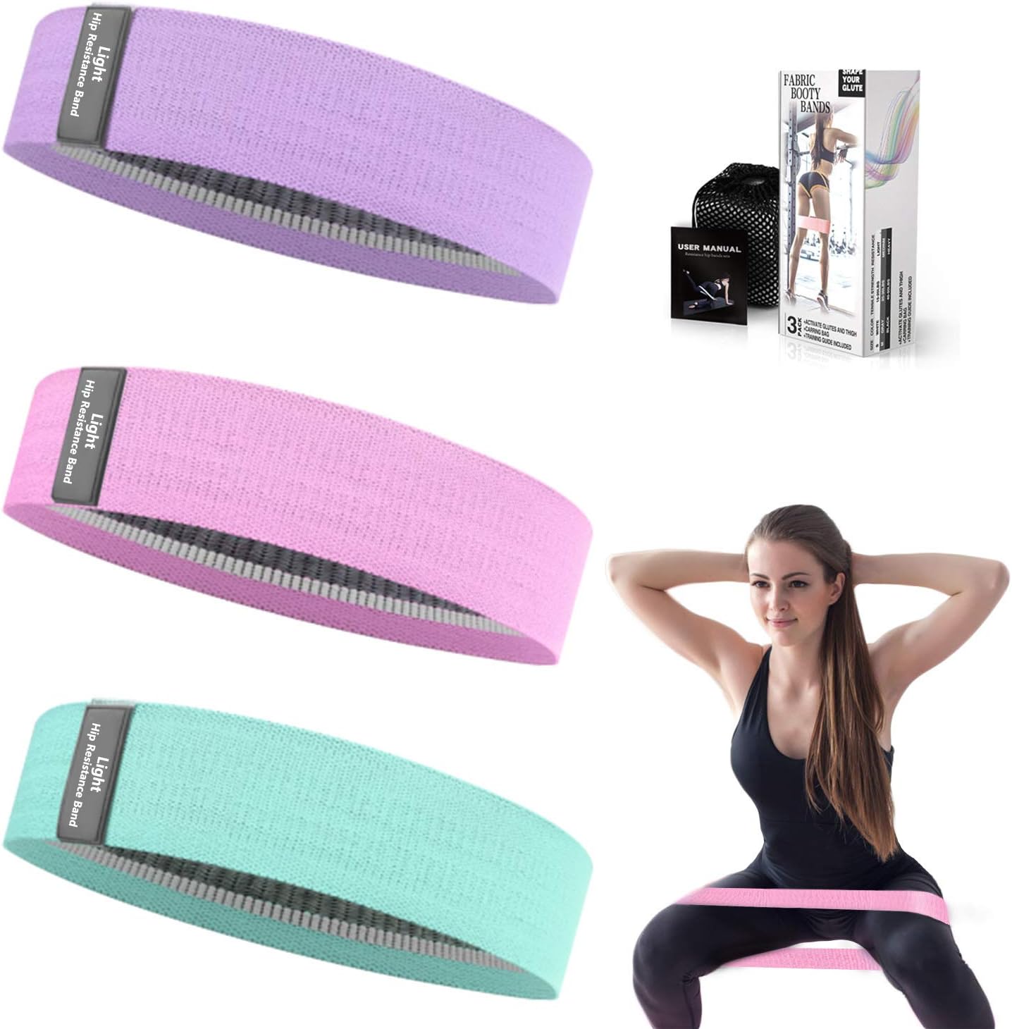 Whatafit Booty Workout Bands, Non Slip Resistance Bands for Legs and Hip, Fabric Hip Resistance Exercise Bands Set with 3 Resistance Levels for Men and Women(Green & Pink & Purple) : Sports & Outdoors
