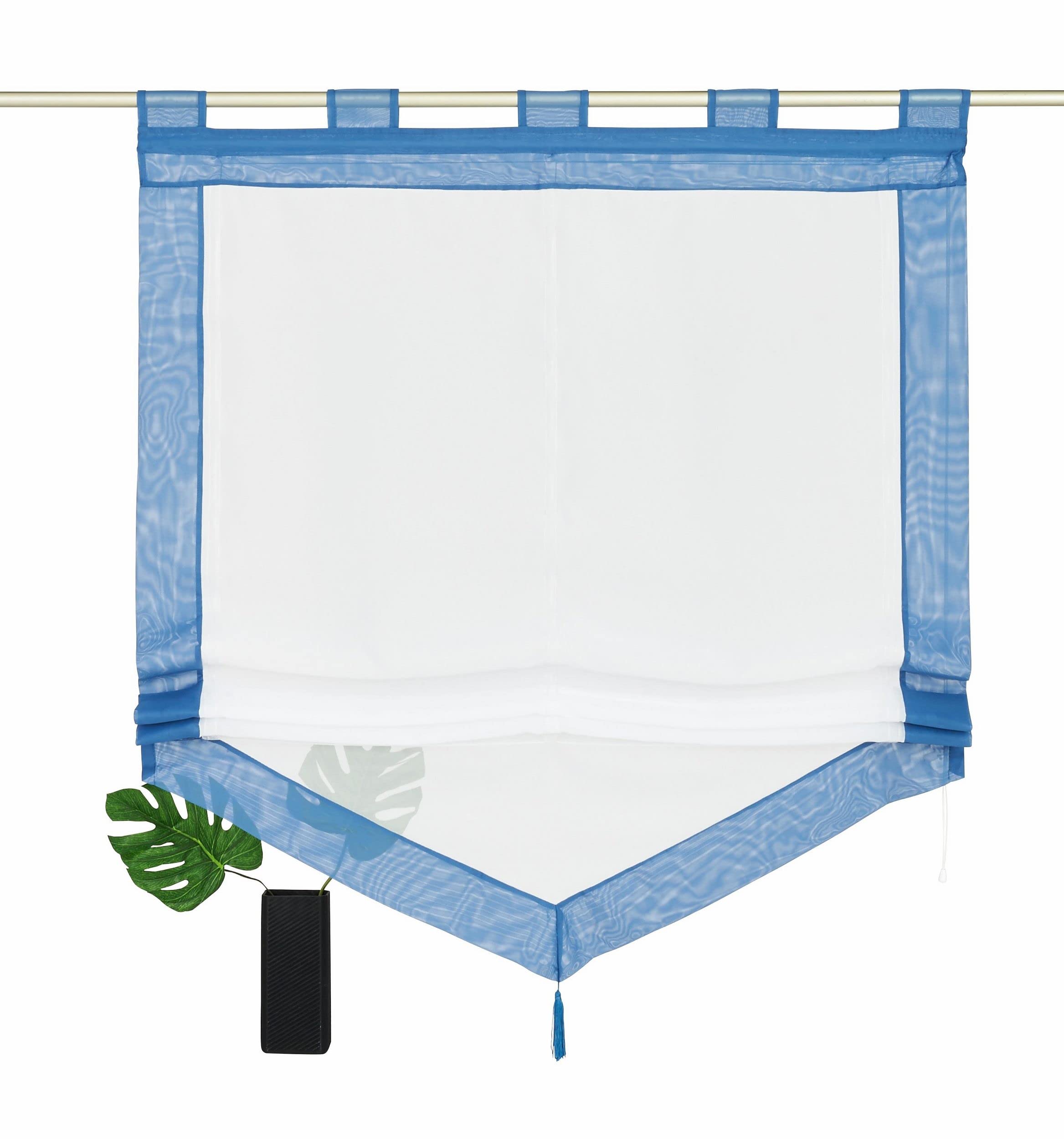 Devola Voile Transparent Panel Curtains with Two-Tone Design with Tassel Window Curtains Panneaux with Drawstring Curtain H x W 140 x 80 cm Blue Pack of 1