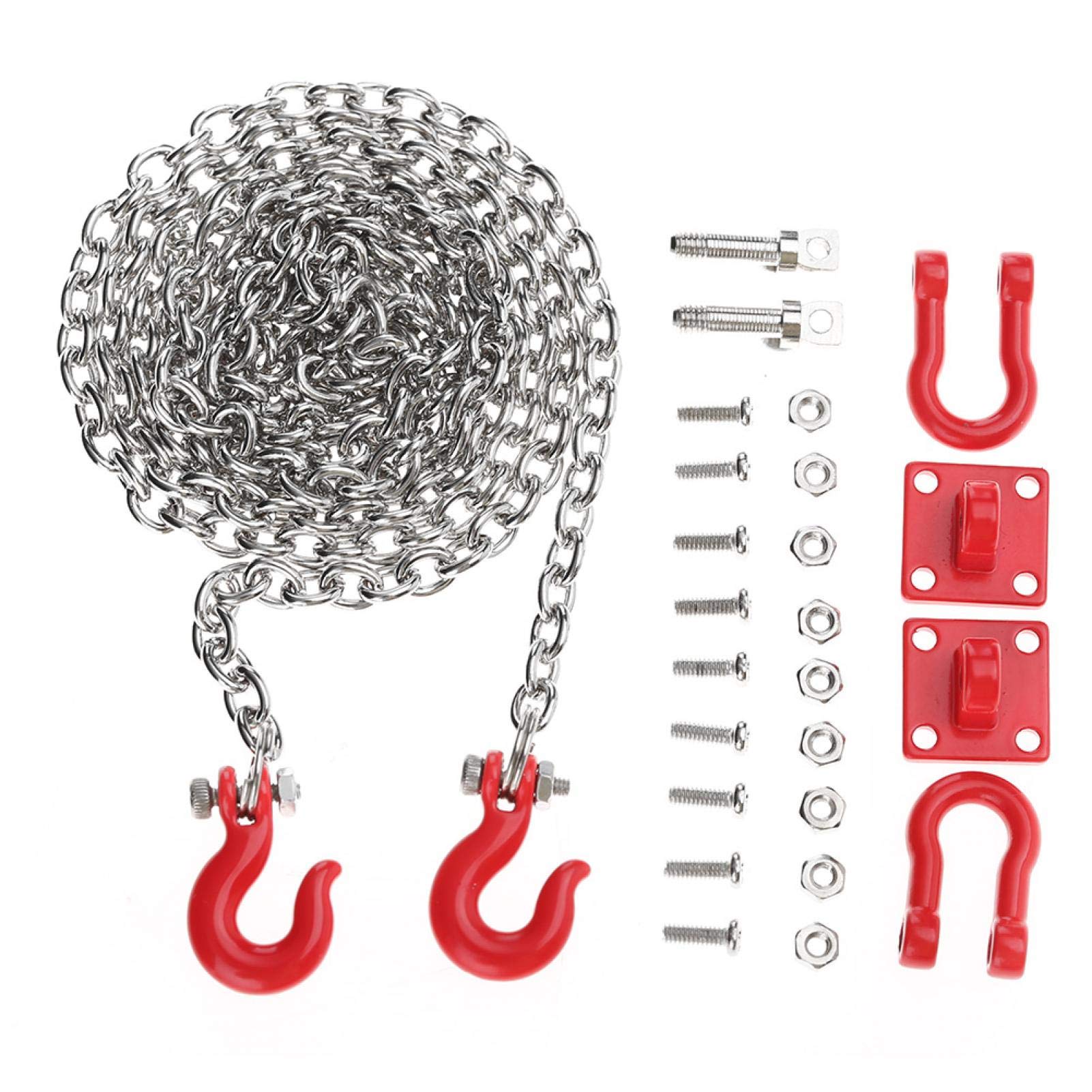 Mxtech RC Tow Hook, Metal Tow Hook Chain for Daily Use with 2 Tow Hooks, 2 Circlips, 2 Screws, 2 Nuts, 1 Tow Bar, 1 U-shaped pull ring, 4 U-shaped buckle components