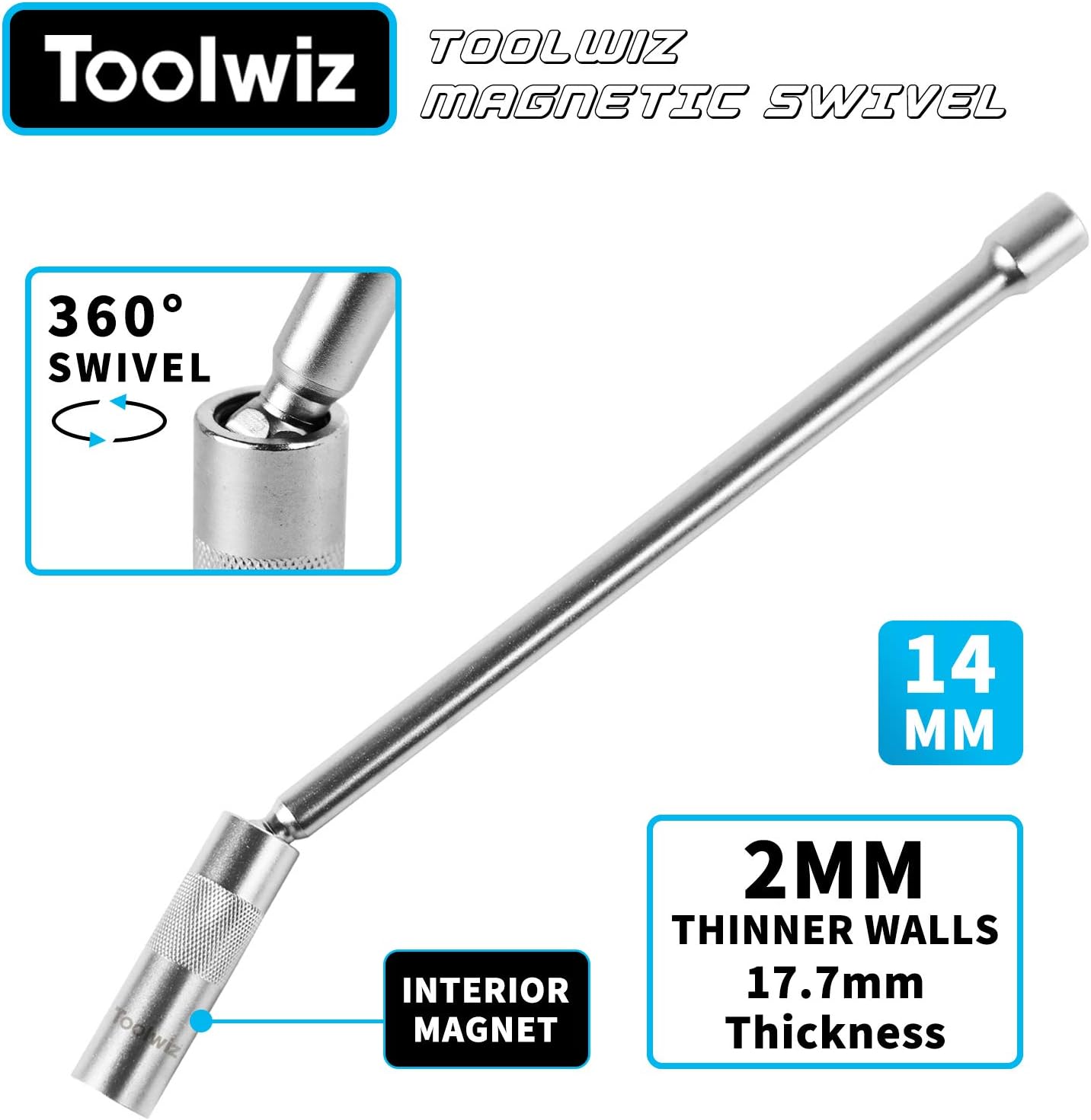 Toolwiz 14mm Spark Plug Socket with 31cm Extension, 3/8" Drive, 12 Point - Image 3