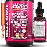 Liquid Probiotics for Women Drops with Chasteberry, Black Cohosh, Prebiotics, Digestive Enzymes, Evening Primrose Oil, Wild Yam, Cranberry Dmannose and Iron Vitamin D3 K2 Clean Nutra Bella Biotics